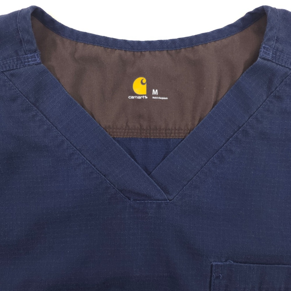 Carhartt Mens Scrub Top‎ Medium Navy Blue Ripstop V-Neck Chest Pocket - Picture 10 of 12